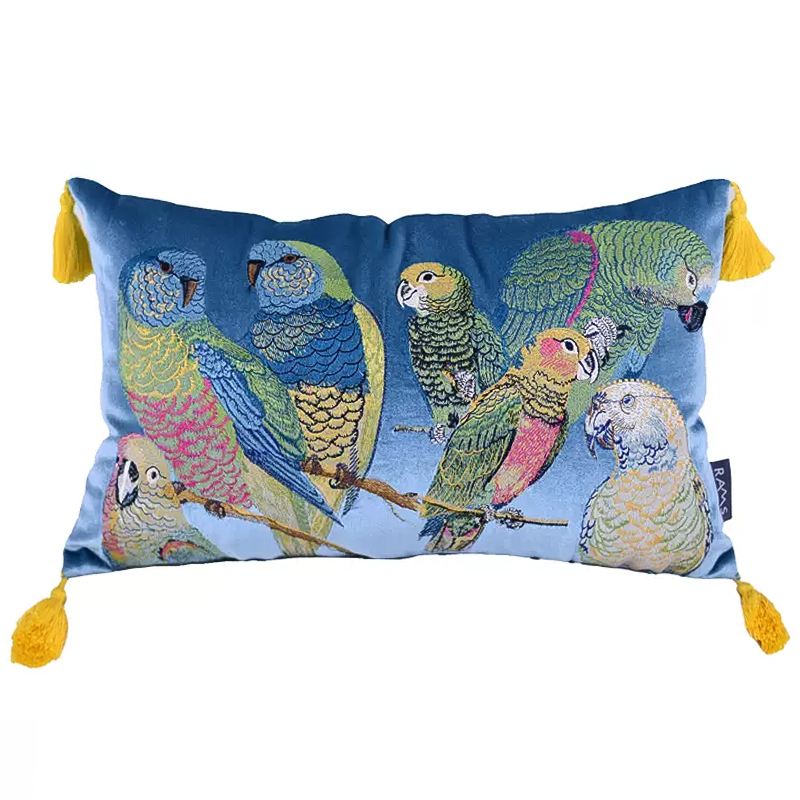 Декоративная подушка с вышивкой Embroidery Parrots Long Pillow Blue Голубой Мульти в Краснодаре | Loft Concept 