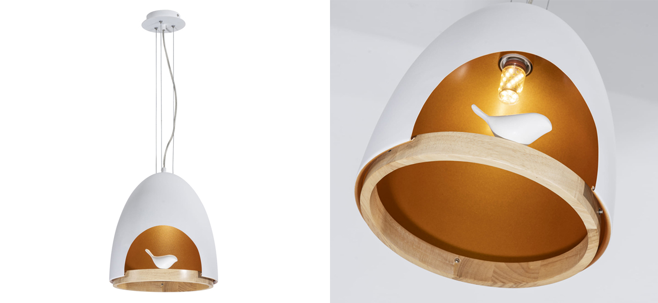 Люстра белого цвета с деревянным обручем PROVENCE BIRD - фото №1