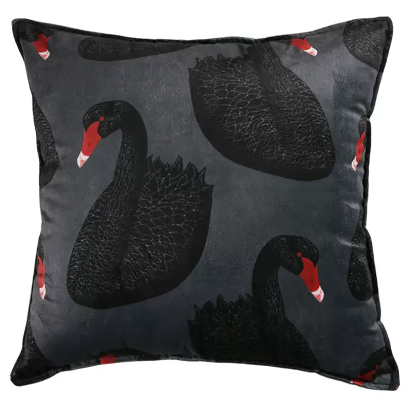 Декоративная подушка Black Swans Cushion Черная Черный Серый Красный в Краснодаре | Loft Concept 