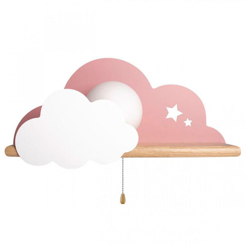 Бра с деревянной полкой розовое Облако Wall Lamp Pink Cloud Розовый пастельный Древесина в Краснодаре | Loft Concept 