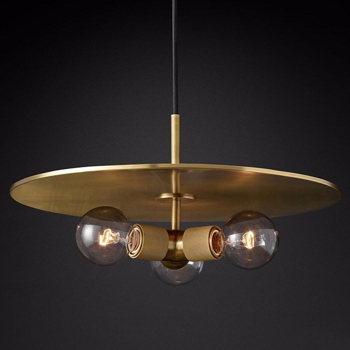 Люстра RH Utilitaire Disk Triple Pendant Brass Латунь Прозрачное Стекло в Краснодаре | Loft Concept 