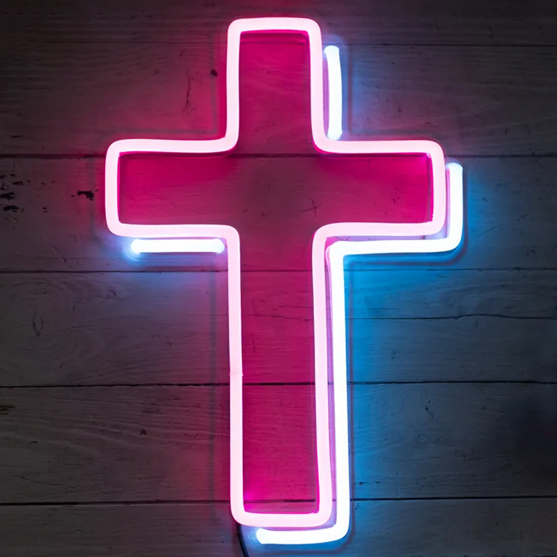 Неоновая настенная лампа Cross Neon Wall Lamp Розовый Синий в Краснодаре | Loft Concept 