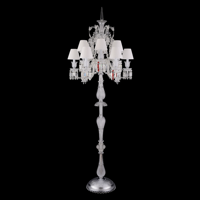 Торшер с 12-ю белыми текстильными абажурами и хрустальными подвесками Lustre Reverie Хром Прозрачное Стекло Белый Торшер с 12-ю белыми текстильными абажурами и хрустальными подвесками Lustre Reverie Хром Прозрачное Стекло Белый в Краснодаре | Loft Concept