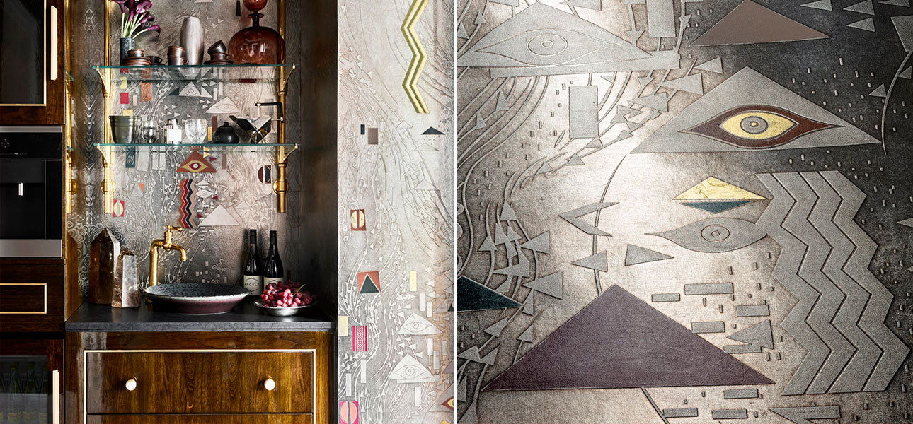 Обои ручная роспись Klimt Polished Silver bas relief gilded paper - фото