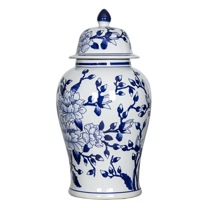 Ваза с крышкой и синим цветочным узором Blue & White Ornament Белый Синий Ваза с крышкой и синим цветочным узором Blue & White Ornament Белый Синий в Краснодаре | Loft Concept