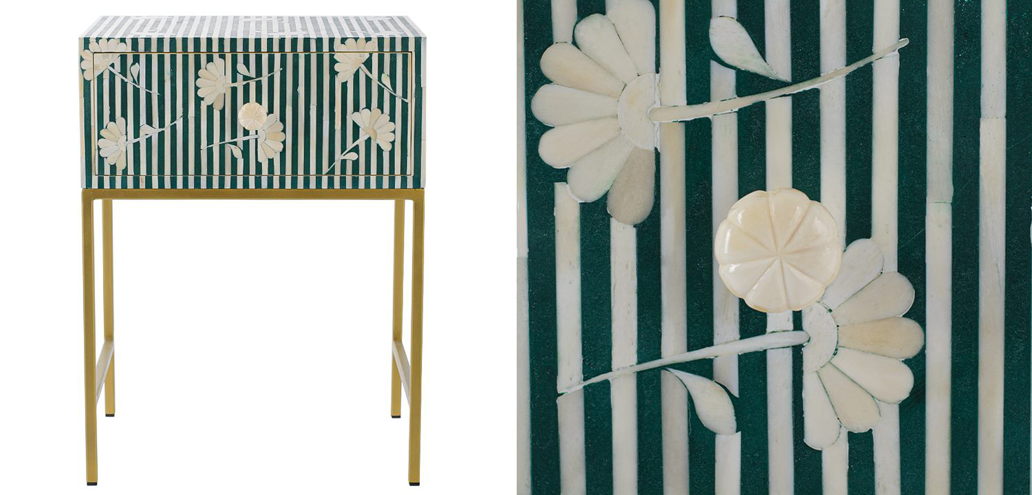 Тумбочка Green Flower Indian Bone Inlay nightstand - фото