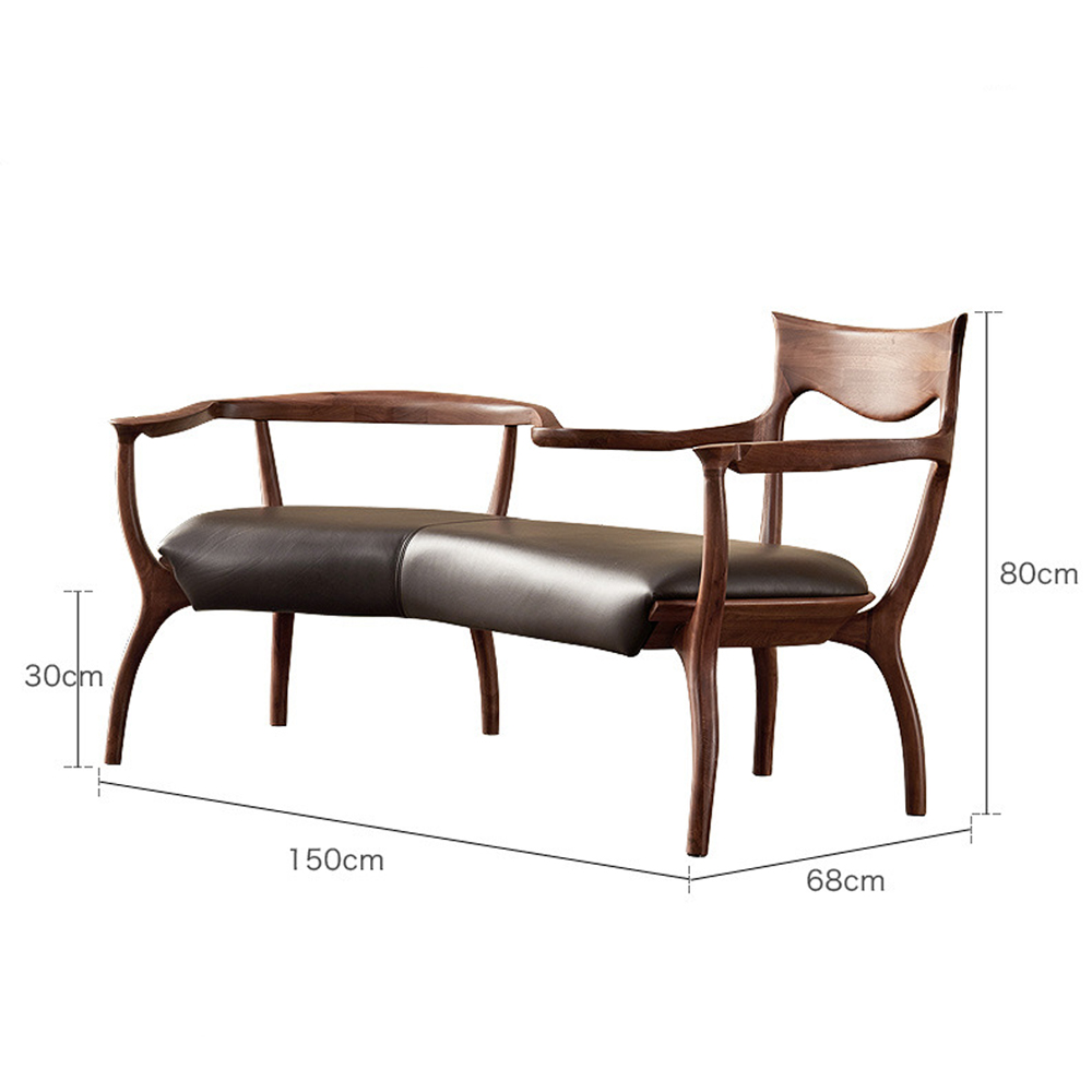 Кушетка с деревянным каркасом и сиденьем из коричневой натуральной кожи Moon Walnut Furniture Кушетка с деревянным каркасом и сиденьем из коричневой натуральной кожи Moon Walnut Furniture в Краснодаре
