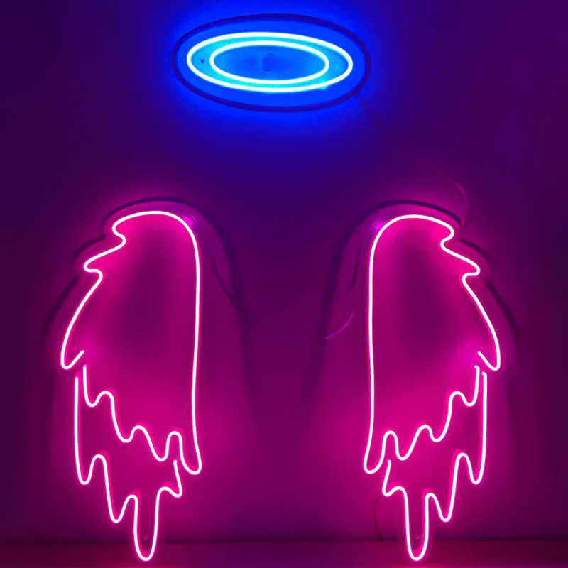 Неоновая настенная лампа Pink Wings Neon Wall Lamp Розовый Синий в Краснодаре | Loft Concept 