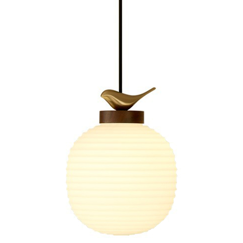 Светильник с птичкой Bird On a Lantern Hanging Lamp Коричневый Белое матовое стекло Латунь в Краснодаре | Loft Concept 