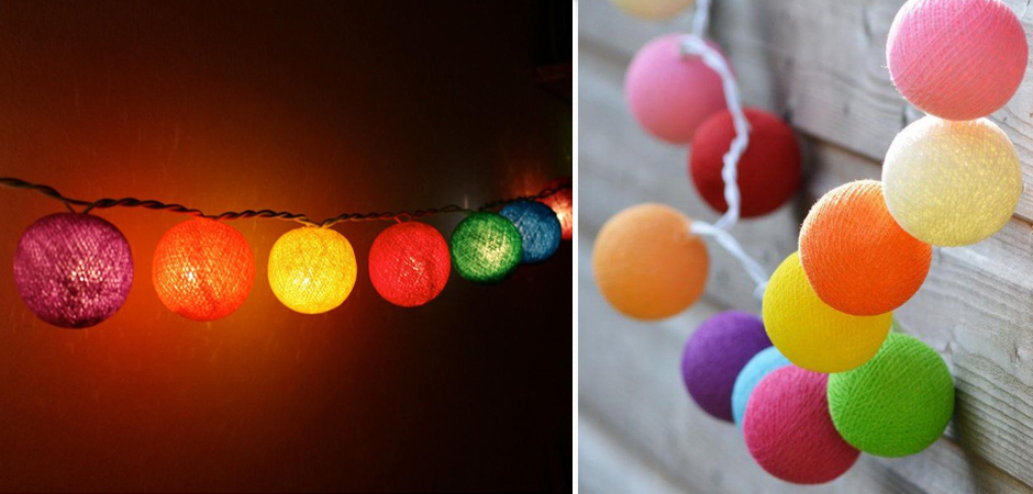 Гирлянда хлопковые фонарики Сotton Ball Rainbow - Loft-Concept в Краснодаре