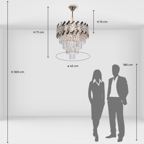 Люстра многоярусная с переплетенными металлическими элементами черного и золотого цвета и прозрачными хрустальными подвесками Empire Chandelier Crystal в Краснодаре