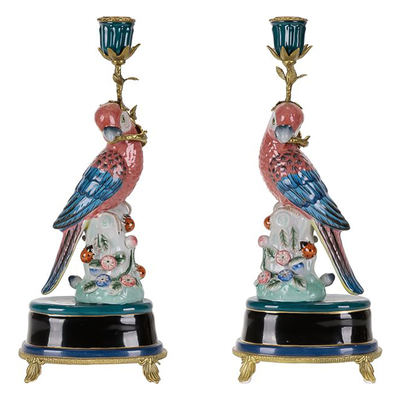 Подсвечник Red Blue Parrot Candlestick L or R Бронза Красный Синий в Краснодаре | Loft Concept 