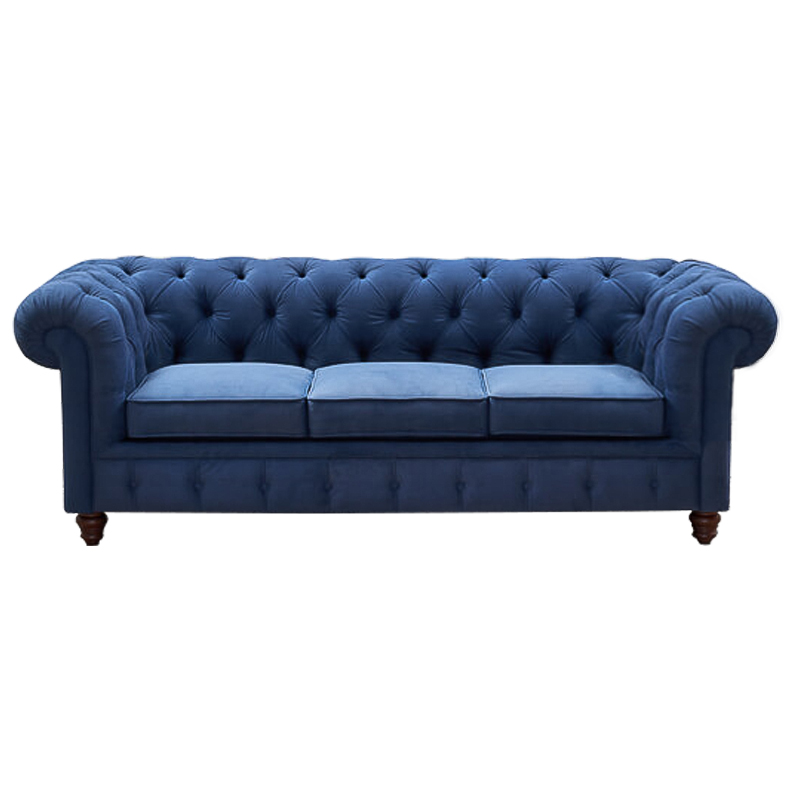 Диван Mini Kensington Sofa triple blue velor Сапфирово-синий Коричневый в Краснодаре | Loft Concept 