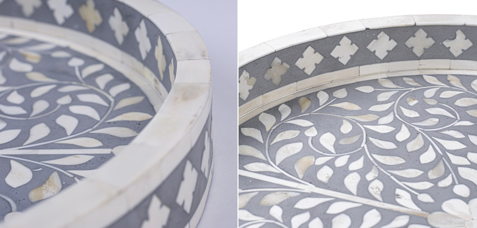 Круглый поднос Инкрустация костью Серый - фото №1