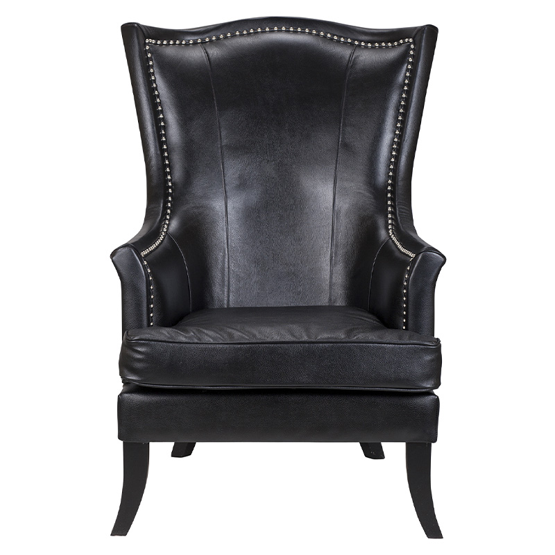 Кресло из натуральной кожи на 4-х деревянных ножках из массива бука Daniel Leather Armchair black Черный в Краснодаре | Loft Concept 