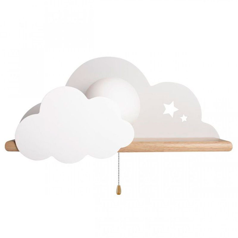 Бра с деревянной полкой белое Облако Wall Lamp White Cloud Белый Древесина в Краснодаре | Loft Concept 