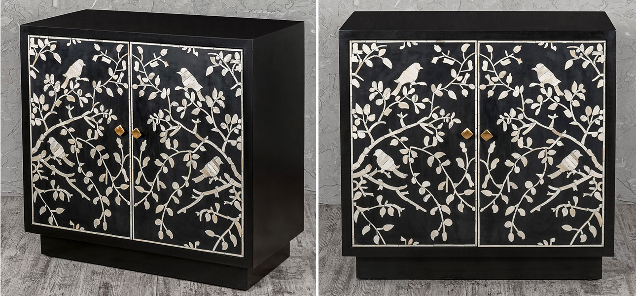 Комод инкрустация костью White bird on black - фото