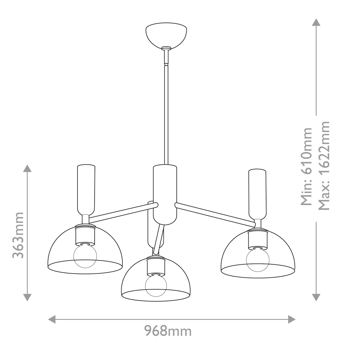 Люстра с 3-мя прозрачными полусферическими плафонами из стекла Alora Mood в Краснодаре