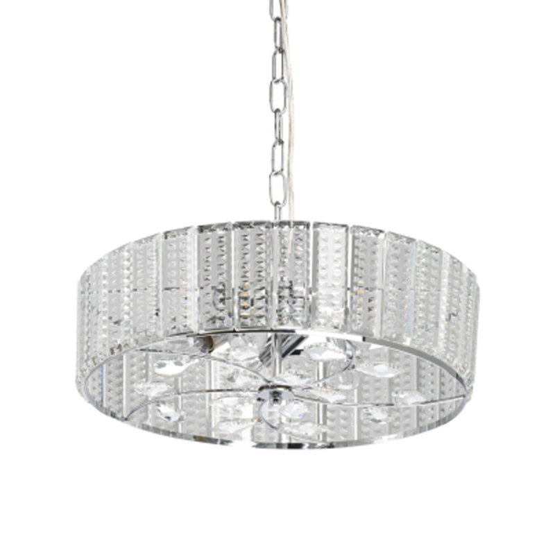 Люстра круглая на цепи цвета хром с прозрачными рельефными хрустальными пластинами Textured Glass Chandelier Серебряный Прозрачный в Краснодаре | Loft Concept 