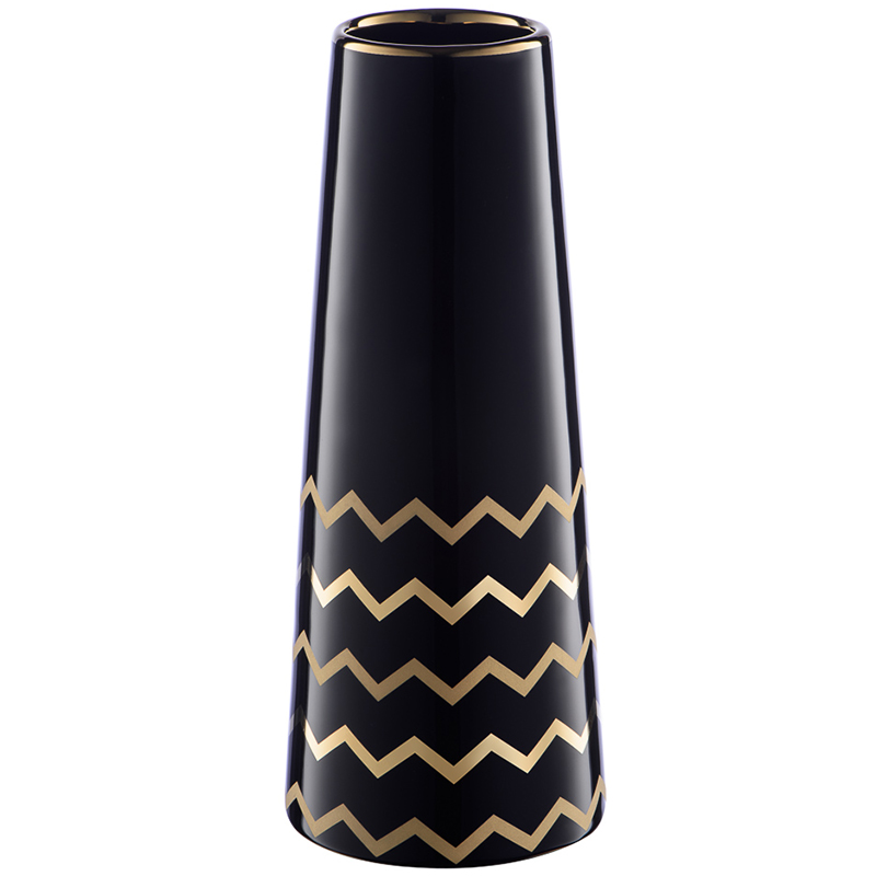 Ваза Black Chevron Gold Vase Глянцевый черный Глянцевое золото в Краснодаре | Loft Concept 