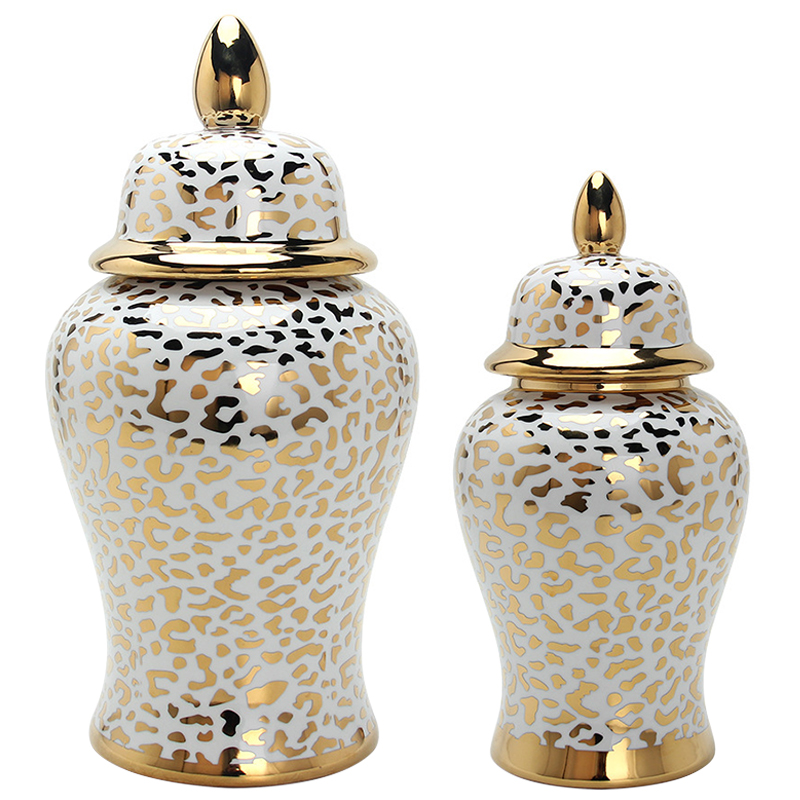 Ваза с крышкой Leopard Print Gold Vase Белый Глянцевое золото в Краснодаре | Loft Concept 