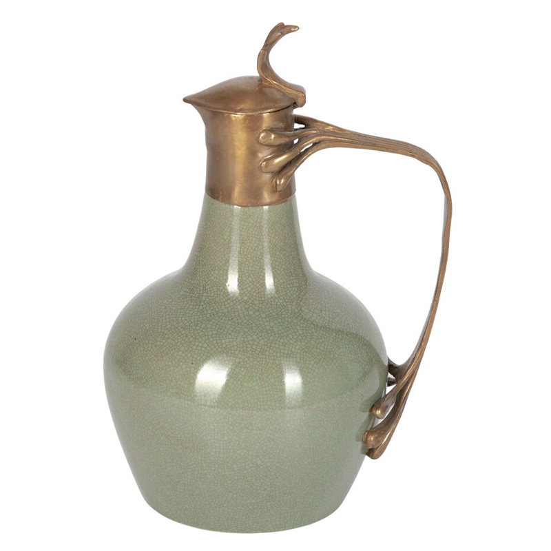 Кувшин зеленого цвета из фарфора с бронзовой крышкой и изогнутой ручкой Eden Garden porcelain and bronze Зеленый Бронза Кувшин зеленого цвета из фарфора с бронзовой крышкой и изогнутой ручкой Eden Garden porcelain and bronze Зеленый Бронза в Краснодаре | Loft Concept