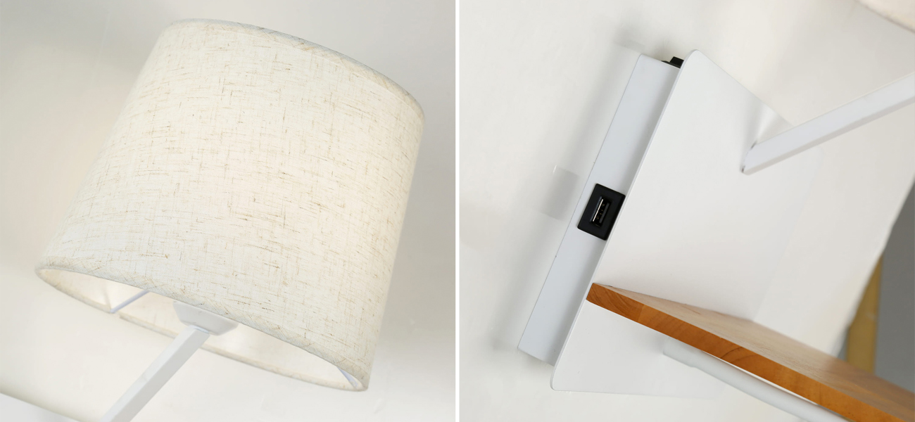 Бра с абажуром и гибким спотом Trumpet Wall White USB - фото