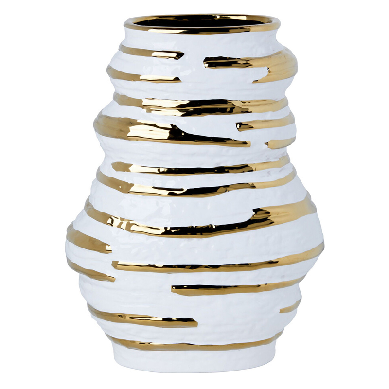 Ваза белая с рельефной поверхностью и золотыми полосами Vase Beehive Белый Золотой Ваза белая с рельефной поверхностью и золотыми полосами Vase Beehive Белый Золотой в Краснодаре | Loft Concept