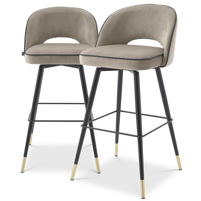 Комплект барных стульев Eichholtz Bar Stool Cliff set of 2 greige Черный Латунь Бежево-серый в Краснодаре | Loft Concept 