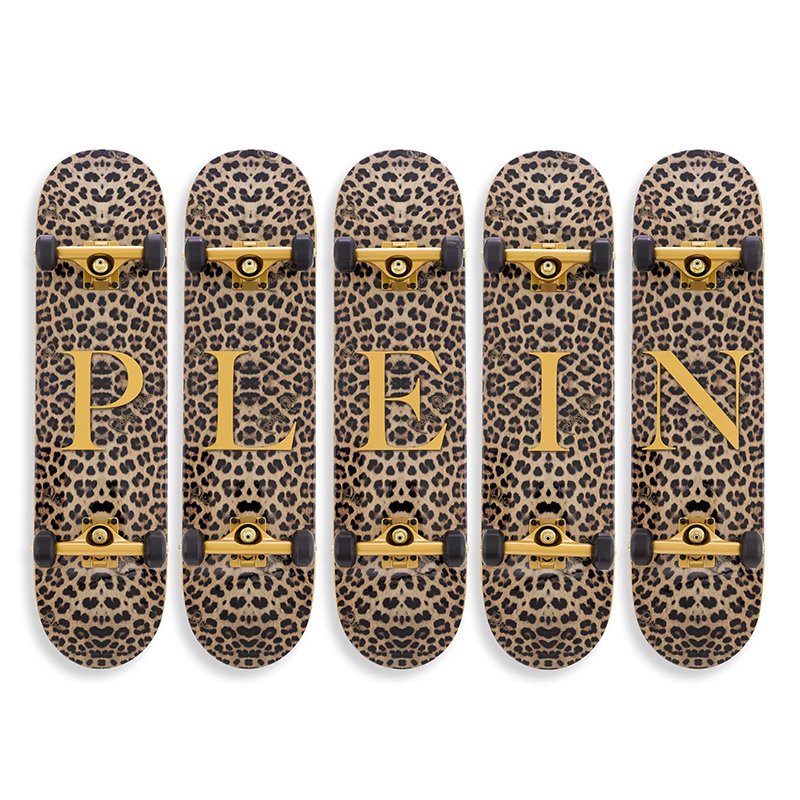 Арт-объект на стену Philipp Plein Skateboard Leopard PLEIN Бежевый Коричневый Черный Золотой в Краснодаре | Loft Concept 