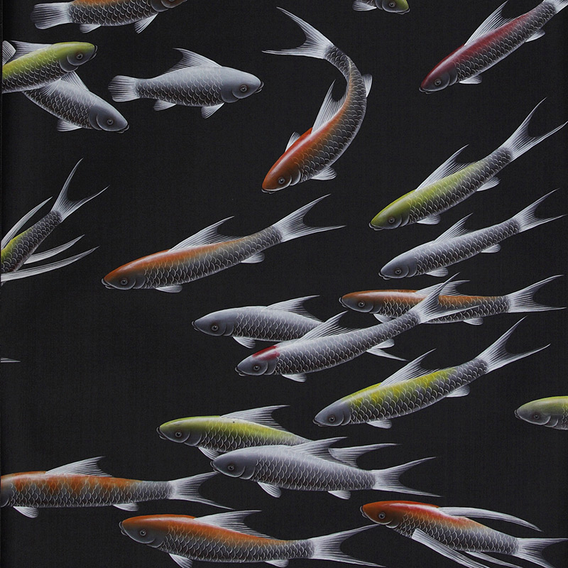 Обои ручная роспись Fishes Koi on Pitch dyed silk  в Краснодаре | Loft Concept 