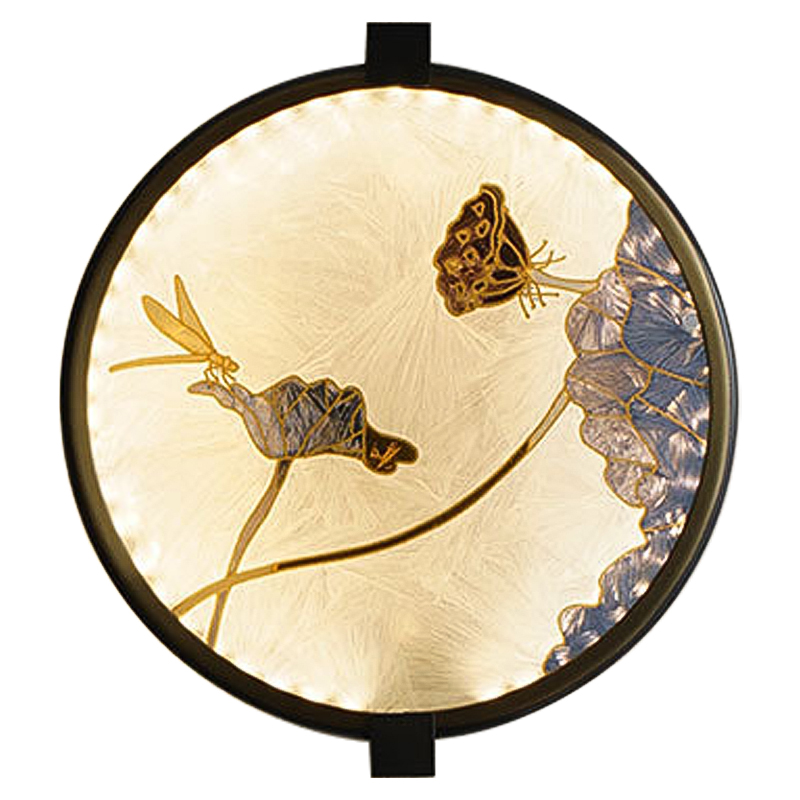 Настенный светильник Lotus Flowers and Dragonfly Round Wall Lamp Черный Латунь Бежевый Серый в Краснодаре | Loft Concept 