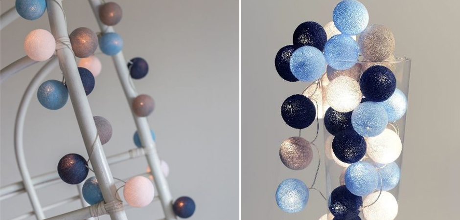 Гирлянда хлопковые фонарики Сotton Ball Sailor Blue - Loft-Concept в Краснодаре