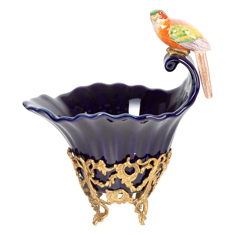 Чаша темно-синего цвета из фарфора с разноцветной птичкой Eden Garden porcelain and bronze Темно-синий Бронза Мульти Чаша темно-синего цвета из фарфора с разноцветной птичкой Eden Garden porcelain and bronze Темно-синий Бронза Мульти в Краснодаре | Loft Concept