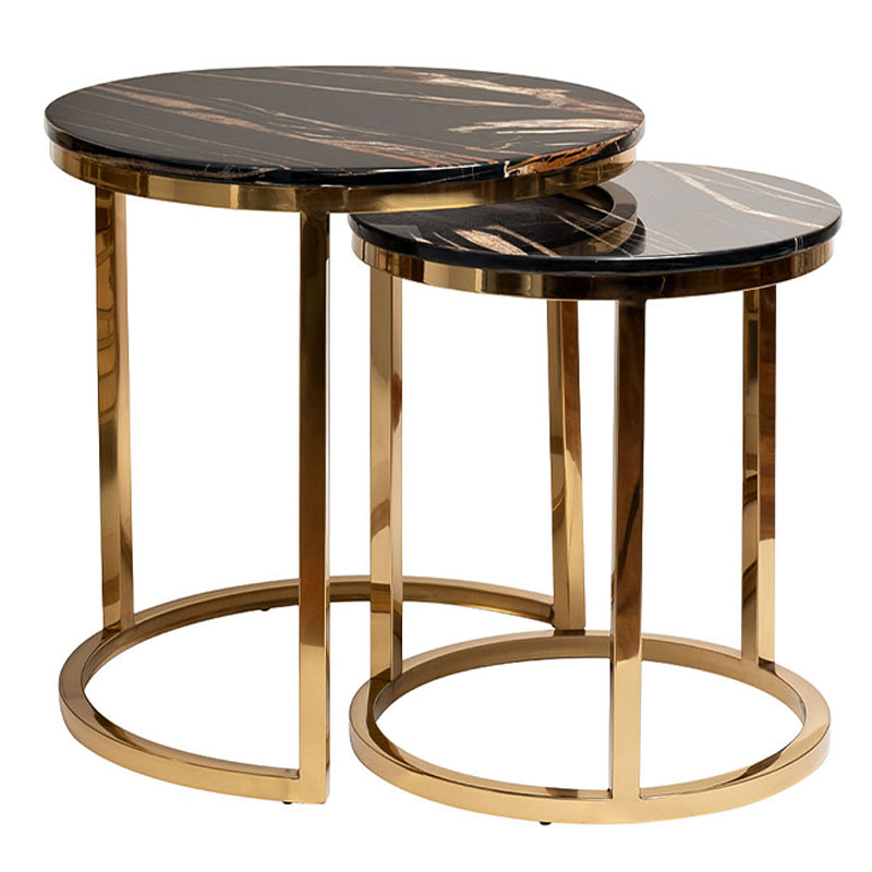 Комплект приставных столов Hewdonald Black Side Tables Глянцевое золото Черный в Краснодаре | Loft Concept 