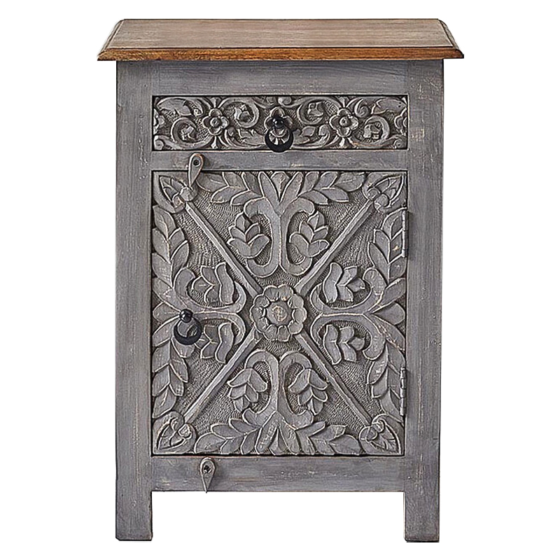 Тумба Indian Antique White Furniture Nightstand Ganica серый Серый Коричневый в Краснодаре | Loft Concept 