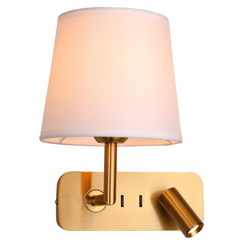 Бра с абажуром Trumpet Lamp Brass 2 лампы Латунь Белый Бежевый в Краснодаре | Loft Concept 