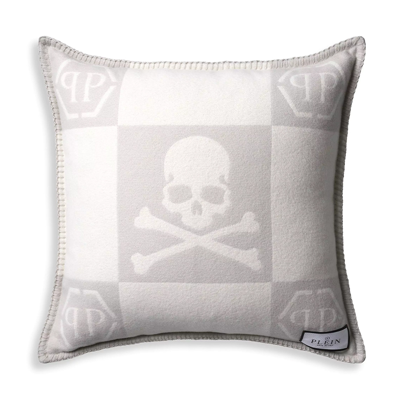 Подушка Philipp Plein Cushion Cashmere Skull 45 x 45 Grey Серый Белый в Краснодаре | Loft Concept 