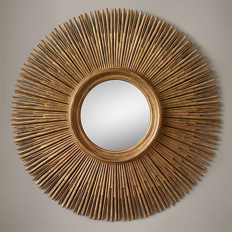 Restoration Hardware ROUND SUNBURST MIRROR Gold Винтажное Темное Золото  в Краснодаре | Loft Concept 