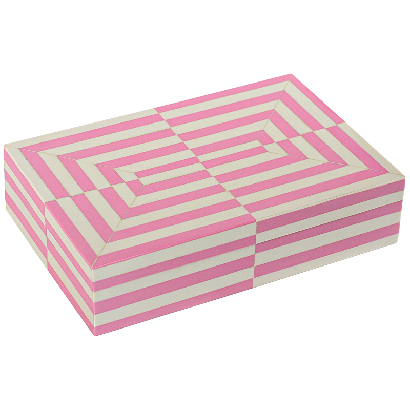 Шкатулка Pink White Stripes Bone Inlay Box Розовый Белый в Краснодаре | Loft Concept 