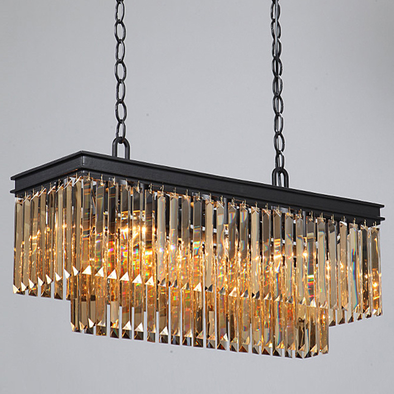 Люстра  Odeon Amber GLASS Rectangular Chandelier Black iron Янтарное стекло 80 Черный матовый в Краснодаре | Loft Concept 