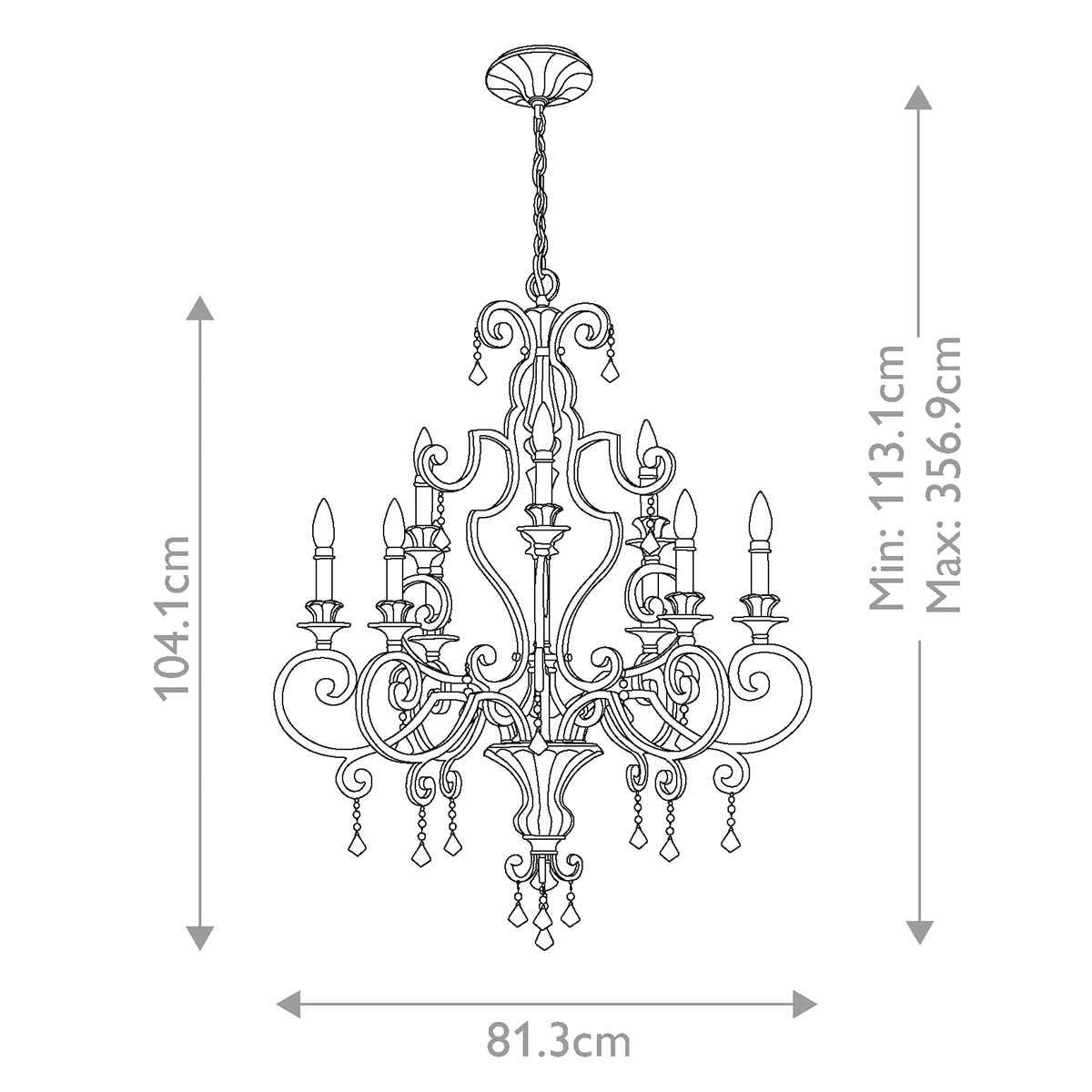 Люстра с подвесками из прозрачного стекла на кованом каркасе бронзового цвета в классическом стиле Quoizel в Краснодаре