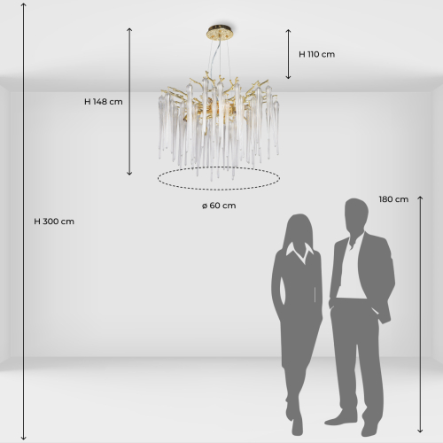 Люстра золотого цвета с декоративными ветками и длинными прозрачными стеклянными подвесами в форме сосулек Droplet Chandelier в Краснодаре