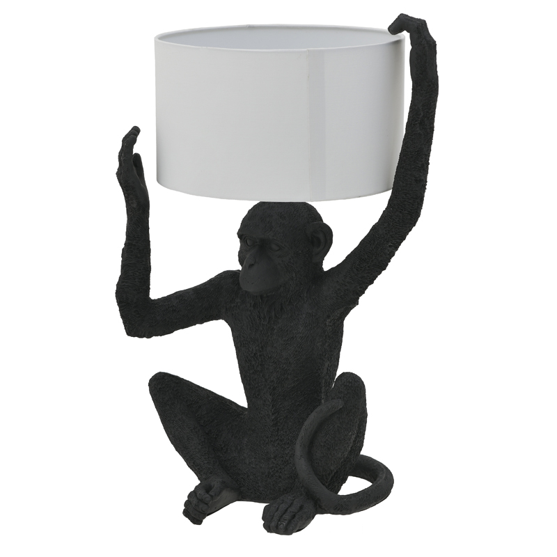 Настольная лампа Black Monkey Holding Lampshade Черный Белый в Краснодаре | Loft Concept 