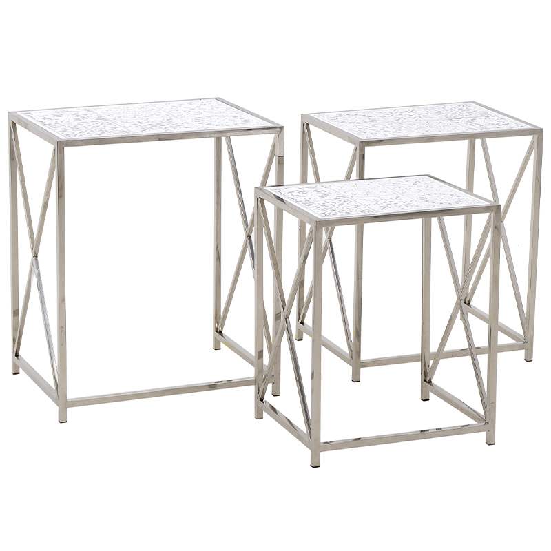 Комплект из 3-х приставных столов Hadiya Side Tables Хром Белый в Краснодаре | Loft Concept 