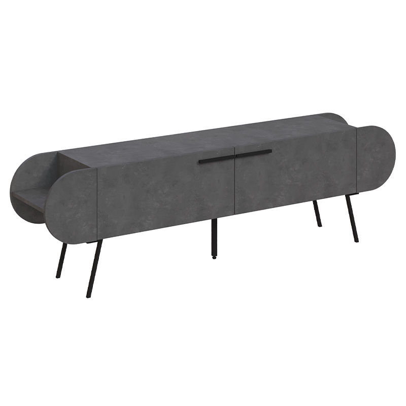 ТВ-тумба серая с 2-мя откидными дверцами и 2-мя открытыми полками CAPSULE TV STAND RETRO GREY Серый Черный в Краснодаре | Loft Concept 