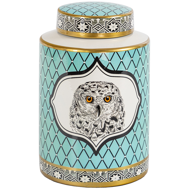 Ваза с крышкой Owl Collection Turquoise Vase Бирюзовый Черно-белый Золотой в Краснодаре | Loft Concept 