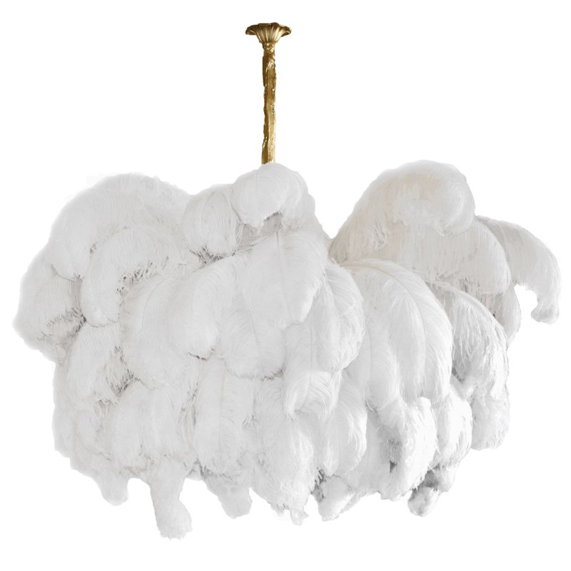 Люстра из страусиных перьев Extra Large Feather Chandelier GRAND TOUR Розовый пастельный Белый Серый Бежевый Латунь в Краснодаре | Loft Concept 