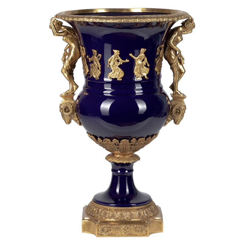 Ваза темно-синего цвета из фарфора с бронзовыми ручками в виде фигур Eden Garden porcelain and bronze Темно-синий Бронза Ваза темно-синего цвета из фарфора с бронзовыми ручками в виде фигур Eden Garden porcelain and bronze Темно-синий Бронза в Краснодаре | Loft Concept