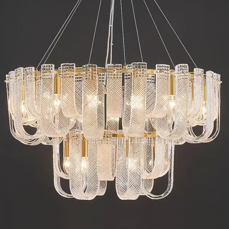 Люстра Prudence Textured Glass Two Tier Chandelier Прозрачное Стекло Золотой в Краснодаре | Loft Concept 